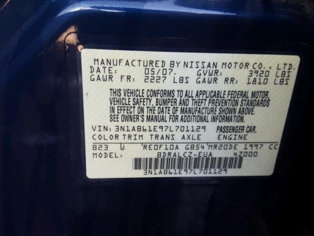 3N1AB61E97L701129 - 2007 NISSAN SENTRA 2.0 BLUE photo 10