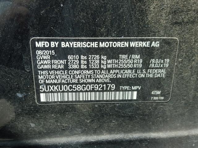 5UXKU0C58G0F92179 - 2016 BMW X6 SDRIVE3 BLACK photo 10