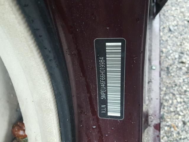 5NPEU46F66H019984 - 2006 HYUNDAI SONATA BURGUNDY photo 10