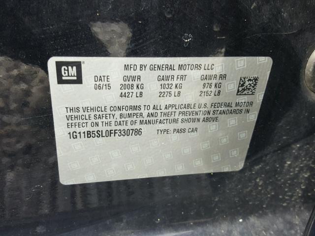 1G11B5SL0FF330786 - 2015 CHEVROLET MALIBU LS შავი ფოტო 10