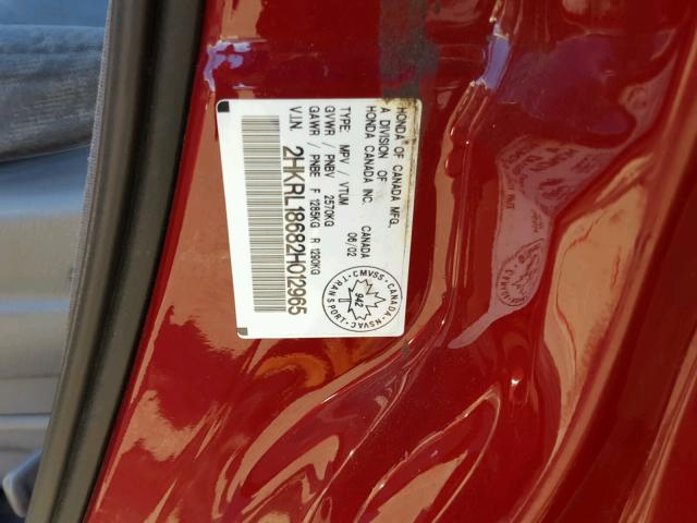 2HKRL18682H012965 - 2002 HONDA ODYSSEY EX MAROON photo 10