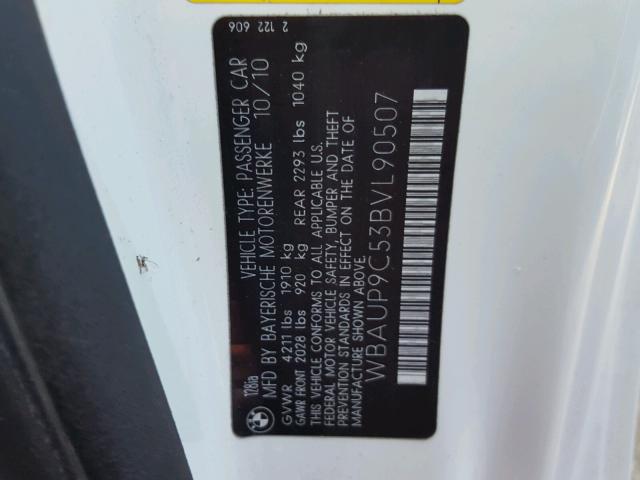 WBAUP9C53BVL90507 - 2011 BMW 128 I WHITE photo 10