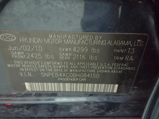 5NPEB4AC0BH084150 - 2011 HYUNDAI SONATA GLS BLUE photo 10