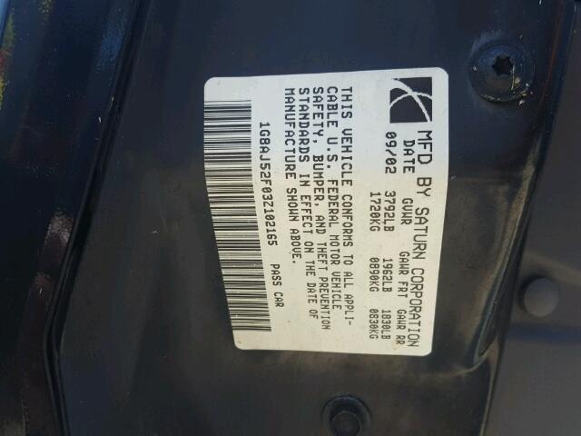 1G8AJ52F03Z102165 - 2003 SATURN ION LEVEL BLACK photo 10