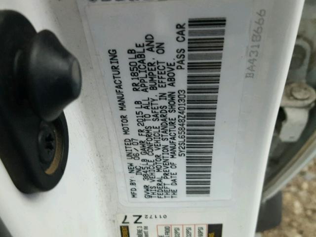 5Y2SL65848Z401303 - 2008 PONTIAC VIBE WHITE photo 10