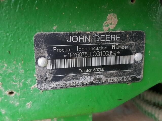 1PY5075ELGG100389 - 2016 JOHN DEERE TRACTOR GREEN photo 10