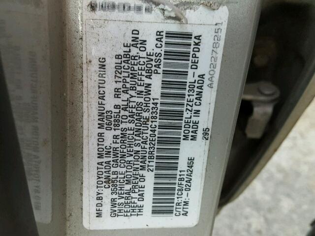 2T1BR32E04C183341 - 2004 TOYOTA COROLLA CE SILVER photo 10