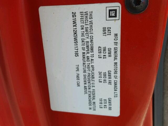 2G1WX12K5W9117185 - 1998 CHEVROLET MONTE CARL წითელი ფოტო 10