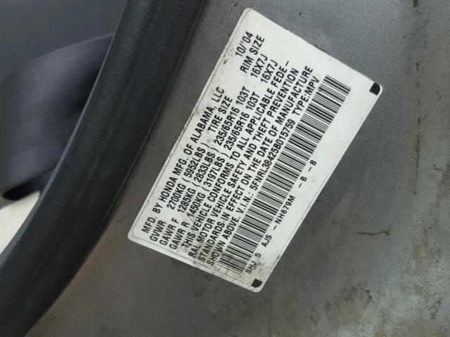 5FNRL38425B015759 - 2005 HONDA ODYSSEY EX SILVER photo 10