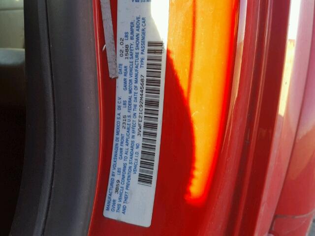 3VWFE21C92M445687 - 2002 VOLKSWAGEN NEW BEETLE 红色 照片 10