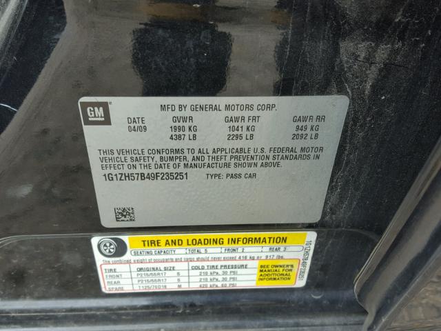1G1ZH57B49F235251 - 2009 CHEVROLET MALIBU 1LT შავი ფოტო 10
