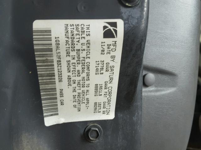 1G8AL52F83Z123226 - 2003 SATURN ION LEVEL WHITE photo 10