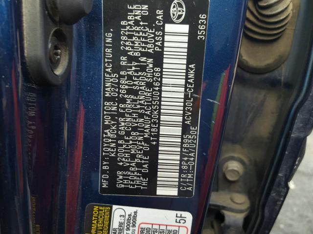 4T1BE30K55U046268 - 2005 TOYOTA CAMRY BLUE photo 10