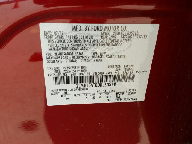 2LMHJ5AT8DBL53368 - 2013 LINCOLN MKT RED photo 10