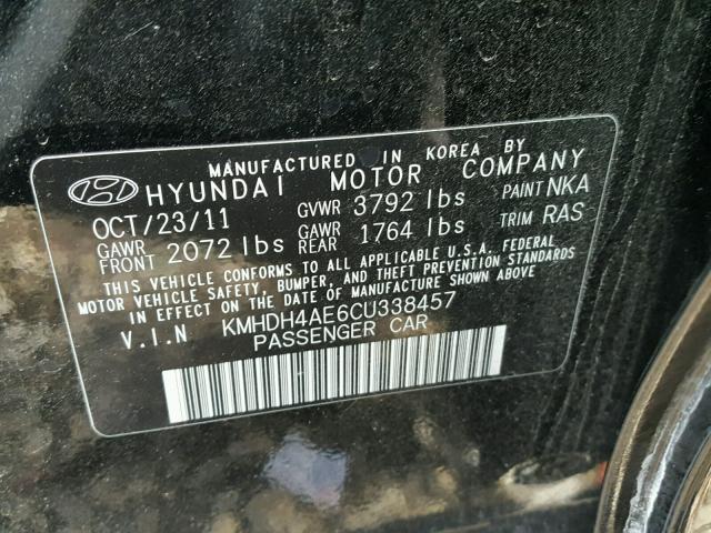 KMHDH4AE6CU338457 - 2012 HYUNDAI ELANTRA GL BLACK photo 10