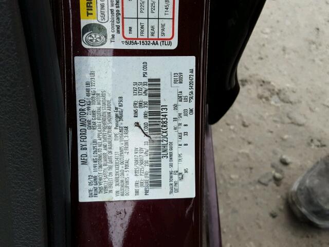 3LNHL2JCXCR834131 - 2012 LINCOLN MKZ MAROON photo 10