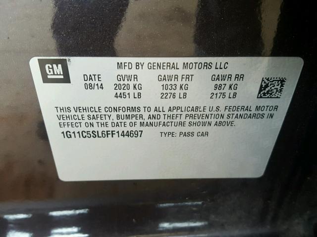 1G11C5SL6FF144697 - 2015 CHEVROLET MALIBU 1LT PURPLE photo 10