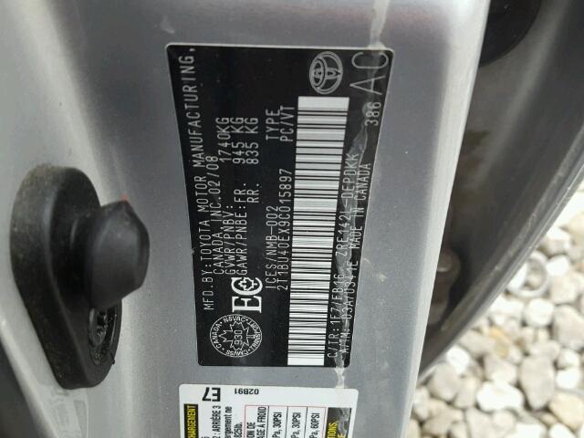 2T1BU40EX9C015897 - 2009 TOYOTA COROLLA BA SILVER photo 10