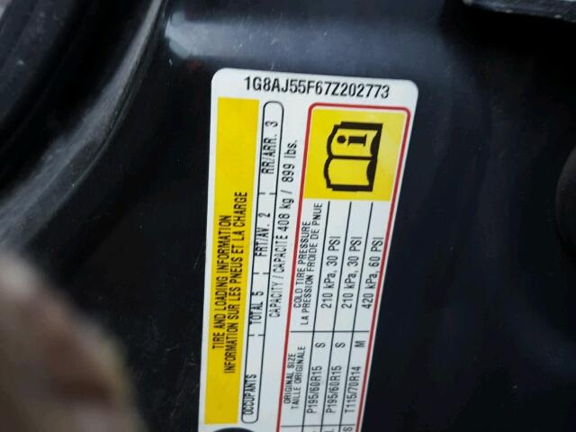 1G8AJ55F67Z202773 - 2007 SATURN ION LEVEL BLACK photo 10