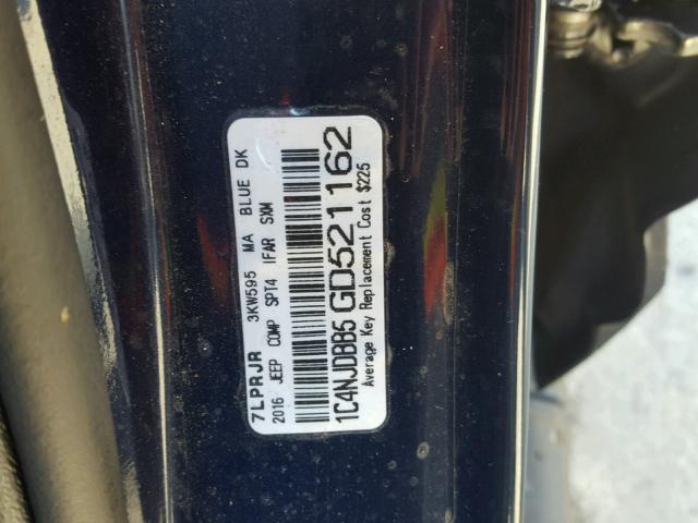 1C4NJDBB5GD521162 - 2016 JEEP COMPASS SP ლურჯი ფოტო 10