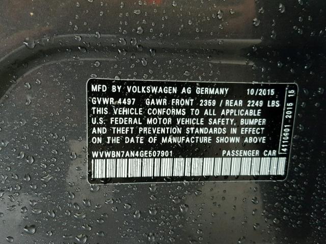 WVWBN7AN4GE507901 - 2016 VOLKSWAGEN CC BASE GRAY photo 10