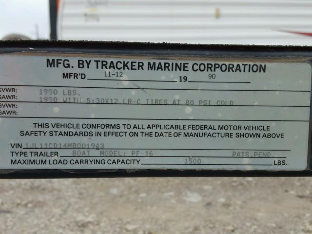 1JL11CD14MB001943 - 1991 UTILITY TRAILER BLACK photo 10