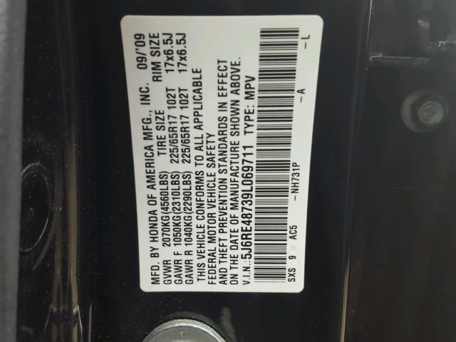 5J6RE48739L069711 - 2009 HONDA CR-V BLACK photo 10