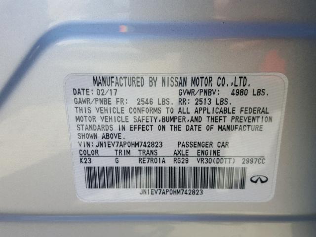 JN1EV7AP0HM742823 - 2017 INFINITI Q50 PREMIU SILVER photo 10