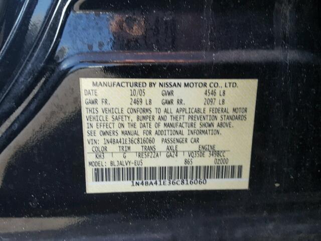 1N4BA41E36C816060 - 2006 NISSAN MAXIMA SE BLACK photo 10