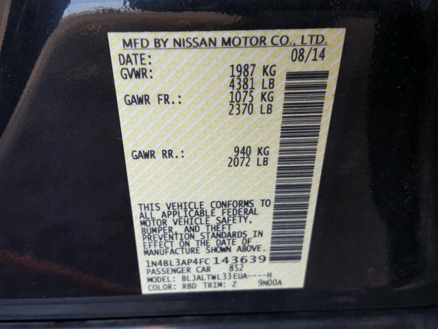 1N4BL3AP4FC143639 - 2015 NISSAN ALTIMA 3.5 CHARCOAL photo 10