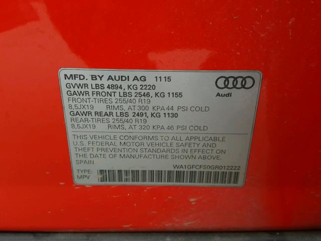 WA1GFCFS0GR012222 - 2016 AUDI Q3 PRESTIG RED photo 10