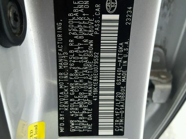 4T1BK1EB6EU079592 - 2014 TOYOTA AVALON BAS SILVER photo 10