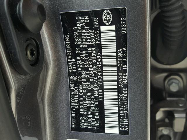 4T1BF1FK3HU345495 - 2017 TOYOTA CAMRY LE ნაცრისფერი ფოტო 10