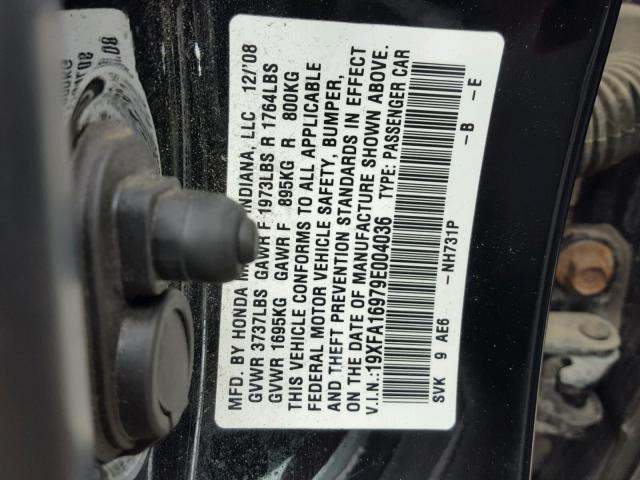 19XFA16979E004036 - 2009 HONDA CIVIC EXL 黑色 照片 10