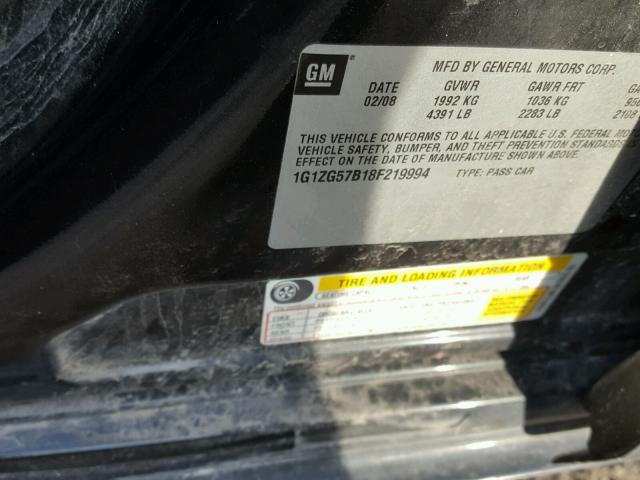 1G1ZG57B18F219994 - 2008 CHEVROLET MALIBU LS შავი ფოტო 10