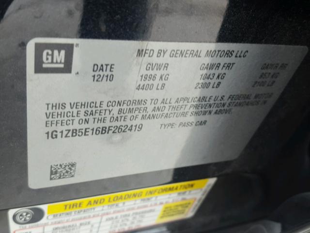 1G1ZB5E16BF262419 - 2011 CHEVROLET MALIBU LS BLACK photo 10