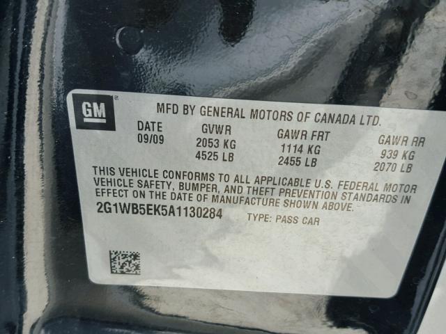 2G1WB5EK5A1130284 - 2010 CHEVROLET IMPALA LT BLACK photo 10