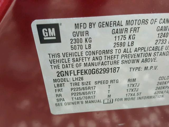 2GNFLFEK0G6299187 - 2016 CHEVROLET EQUINOX LT MAROON photo 10