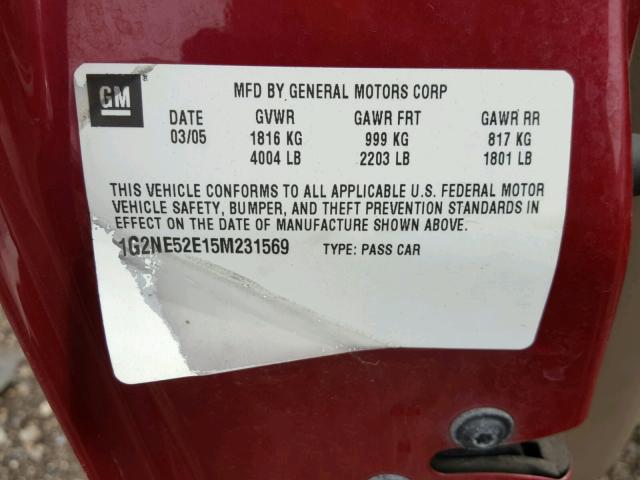 1G2NE52E15M231569 - 2005 PONTIAC GRAND AM S მუქწითელი ფოტო 10