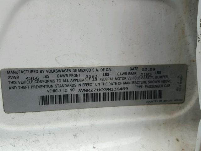 3VWRZ71KX9M136469 - 2009 VOLKSWAGEN JETTA SE Ağ foto 10