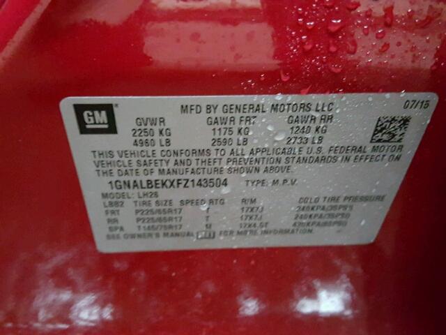 1GNALBEKXFZ143504 - 2015 CHEVROLET EQUINOX LT RED photo 10