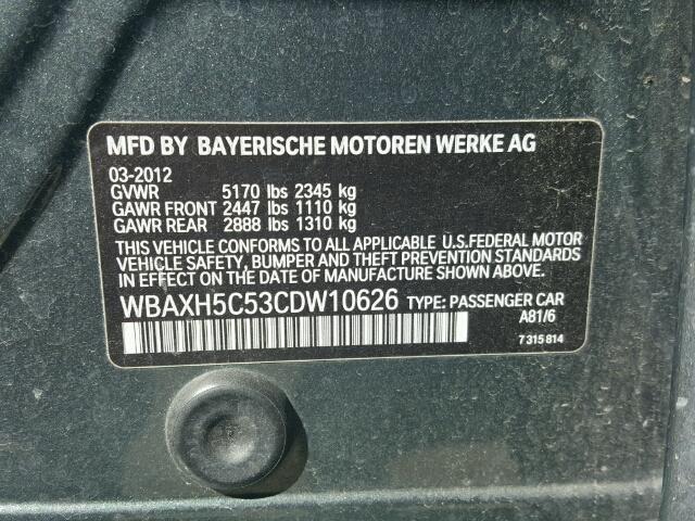 WBAXH5C53CDW10626 - 2012 BMW 528 XI GREEN photo 10