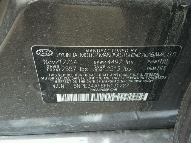 5NPE34AF6FH131727 - 2015 HYUNDAI SONATA SPO BROWN photo 10