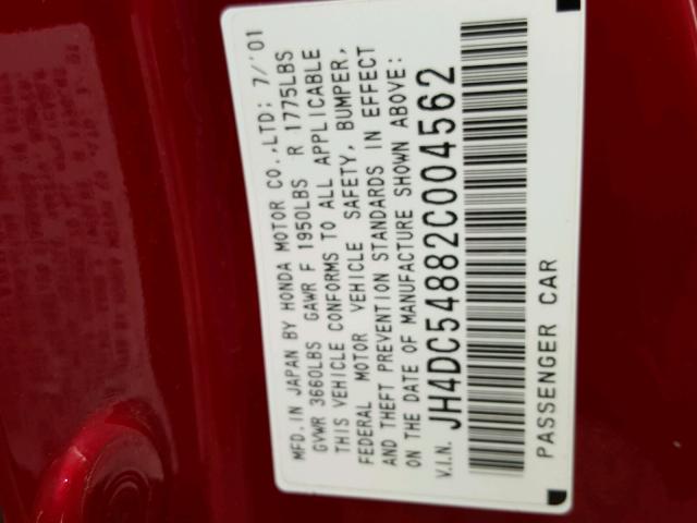 JH4DC54882C004562 - 2002 ACURA RSX RED photo 10