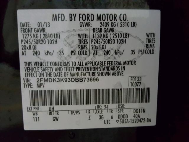 2FMDK3K93DBB73696 - 2013 FORD EDGE LIMIT BLACK photo 10