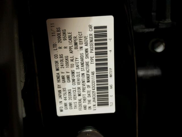 JH4CU2F43CC011146 - 2012 ACURA TSX BLACK photo 10