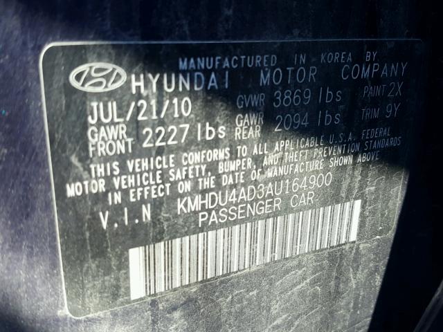 KMHDU4AD3AU164900 - 2010 HYUNDAI ELANTRA BL BLUE photo 10