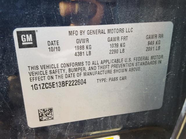 1G1ZC5E13BF222604 - 2011 CHEVROLET MALIBU 1LT 蓝色 照片 10