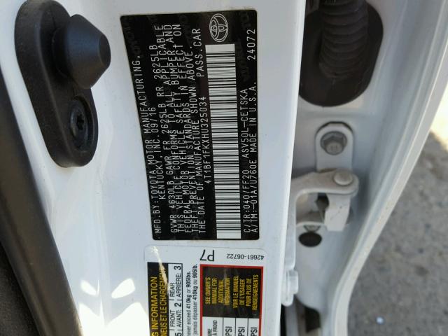 4T1BF1FKXHU325034 - 2017 TOYOTA CAMRY LE WHITE photo 10