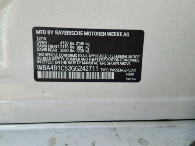 WBA4B1C53GG242711 - 2016 BMW 435 I WHITE photo 10